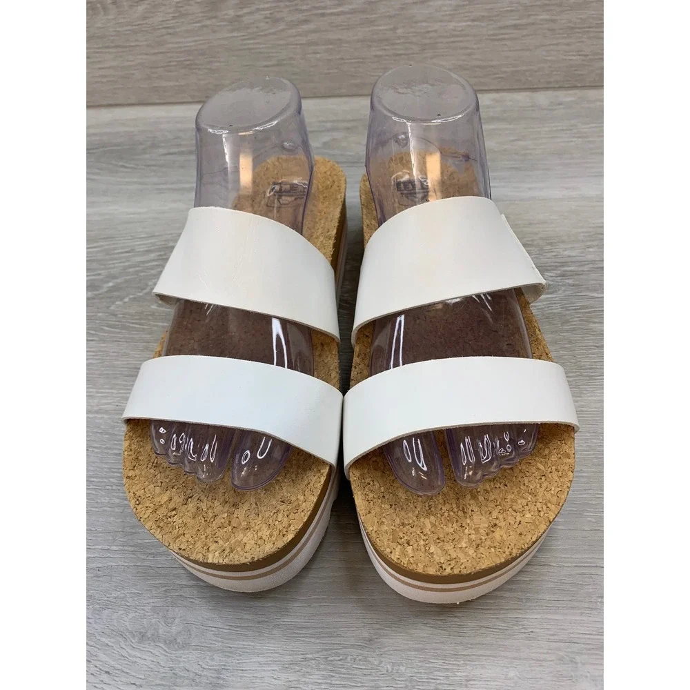 Reef Cushion Vista Hi White Cork Platform Sandals Women's 10 Slide Shoes